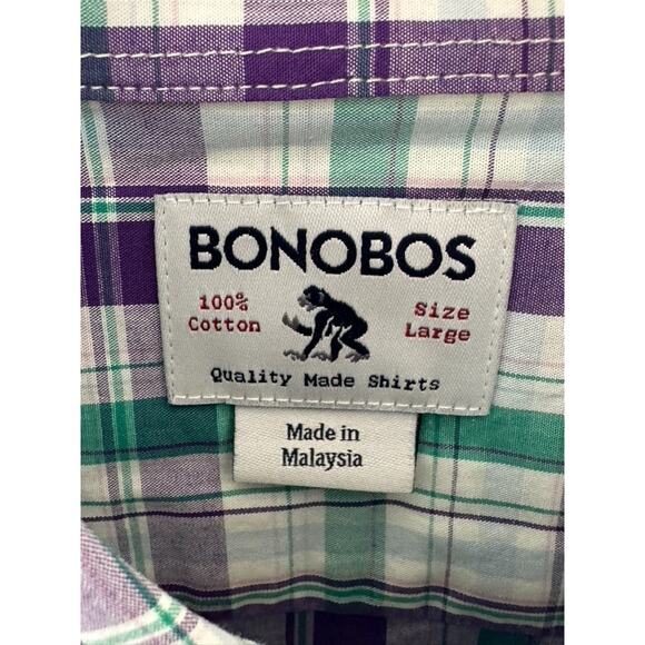 Bonobos Purple & Green Plaid Long Sleeve Button Up Shirt Men's Large Cotton - Picture 6 of 6